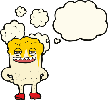 Bir insan tarafından çizilmiş düşünce baloncuklu mutlu diş çizgi filmi.