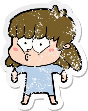 Bir insan tarafından çizilmiş ıslık çalan bir kızın sıkıntılı çıkartması.