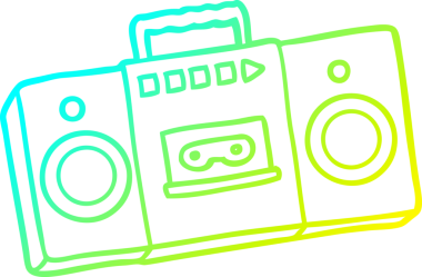 Bir insan tarafından çizilmiş soğuk gradyan çizgi film retro kaset çaların çizimi