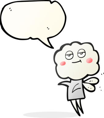 Serbest konuşma balonu karikatürü. Bir insan tarafından çizilmiş şirin bulut kafalı şeytan.