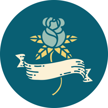 Bir insan tarafından çizilmiş gül ve pankartın ikonik dövme şekli