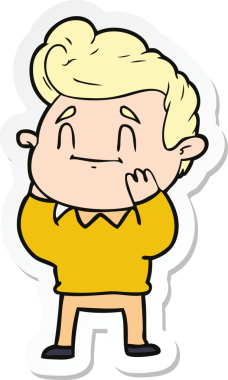 Bir insan tarafından çizilmiş mutlu ve şaşırmış bir karikatürcünün çıkartması.