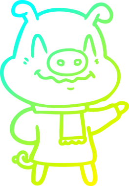 Bir insan tarafından çizilmiş eşarp takan sinirli bir domuzun çizimi.