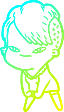 Hipster saç kesimi bir insan tarafından çizilmiş hoş bir çizgi film kızı çizimi.