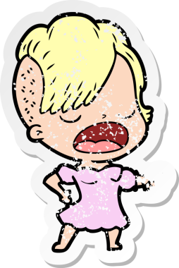 Bir insan tarafından çizilmiş havalı bir hippi kızın karikatür çıkartması.