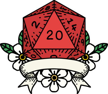 Retro Dövme Biçimi Doğal 20 kritik vuruş D20 zar bir insan tarafından çizildi