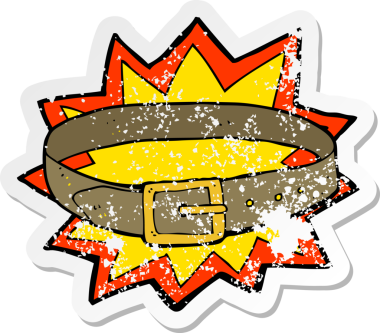 Bir karikatürün gerilimli yapıştırması. Bir insan tarafından çizilmiş harika bir kemer.