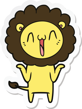 Bir insan tarafından çizilmiş mutlu bir aslanın çıkartması.