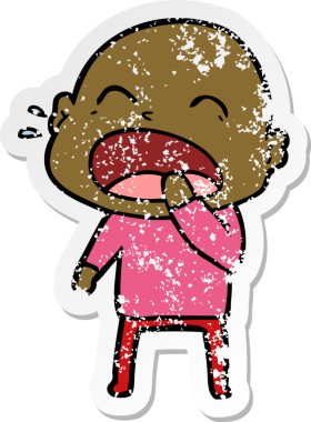 Bir insan tarafından çizilmiş kel bir adam diye bağıran bir çizgi film çıkartması.