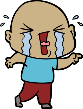 Bir insan tarafından çizilmiş ağlayan kel bir adam.