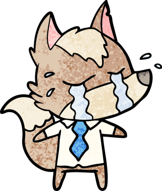 Bir insan tarafından çizilmiş iş kıyafetleri içinde ağlayan kurt çizgi filmi.