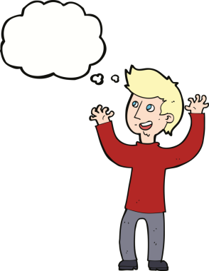 Bir insan tarafından çizilmiş düşünce balonlu mutlu adam çizgi filmi.