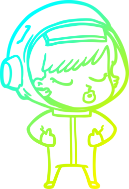 Bir çizgi film karakteri çizen soğuk gradyan bir insan tarafından çizilmiş güzel astronot kız.