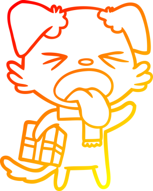 Bir insanın çizdiği yılbaşı hediyesiyle iğrenç bir köpeğin çizgi film çizimi.