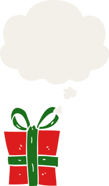 Düşünce baloncuğu ile bir insan tarafından çizilmiş karikatür hediyesi