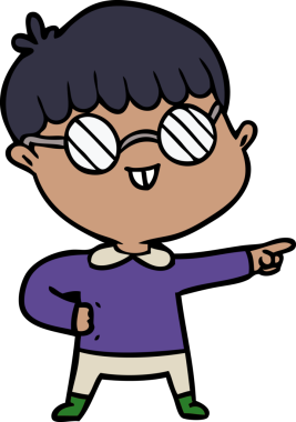 Bir insan tarafından çizilmiş gözlük takan çizgi film çocuğu.