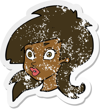 Bir karikatürün gerilimli çıkartması. Bir insan tarafından çizilmiş oldukça şaşırtıcı bir kadın.