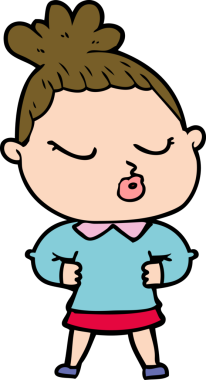 Bir insan tarafından çizilmiş sakin bir kadın çizgi filmi.