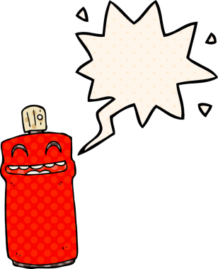 Bir insan tarafından çizilmiş çizgi roman tarzında konuşma baloncuğu olan çizgi film spreyi.