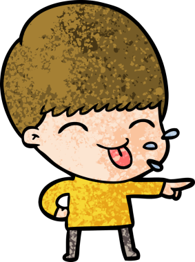 Çizgi filmci çocuk bir insan tarafından çizilmiş dili dışarı çıkarıyor.