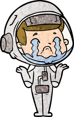 Bir insan tarafından çizilmiş ağlayan astronot çizgi filmi.