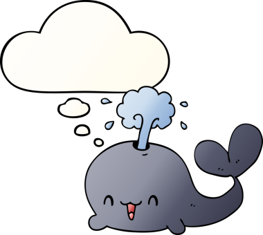 Düşünce baloncuğu olan karikatür balinası bir insan tarafından çizilmiş.