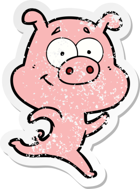 Bir insan tarafından çizilen mutlu çizgi film domuzunun sıkıntılı çıkartması.