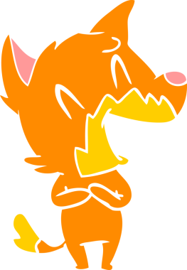 Bir insan tarafından çizilmiş gülen tilki düz renkli çizgi film.