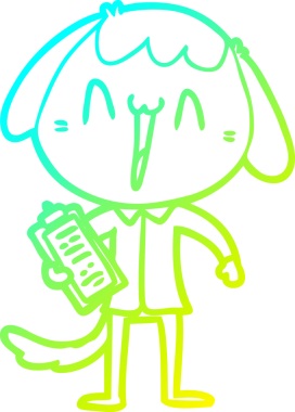 Bir insan tarafından çizilmiş şirin bir çizgi köpeğin soğuk gradyan çizgisi.