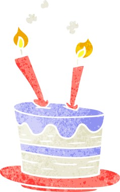 Bir insanın çizdiği doğum günü pastasının retro karikatürü.