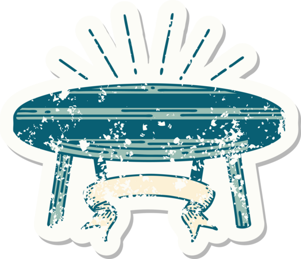 Bir insan tarafından çizilmiş dövme stili ahşap bir masanın eski bir çıkartması.