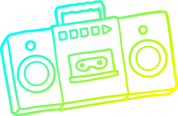 Bir insan tarafından çizilmiş soğuk gradyan çizgi film retro kaset çaların çizimi