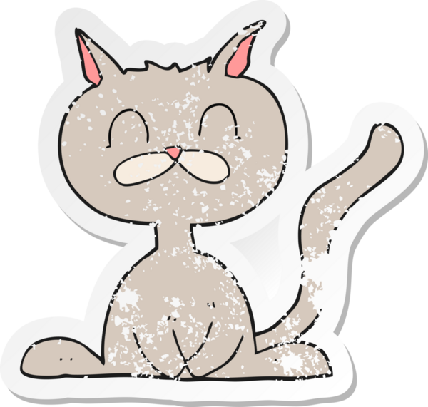 Bir insan tarafından çizilmiş bir karikatür kedinin gerilmiş çıkartması.