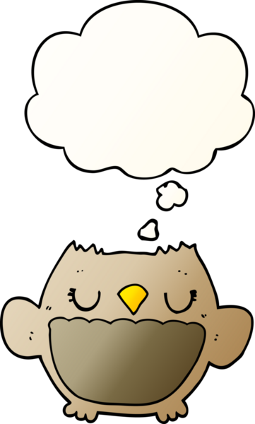 bir insan tarafından çizilmiş yumuşak eğimli düşünce baloncuğu olan çizgi film baykuşu