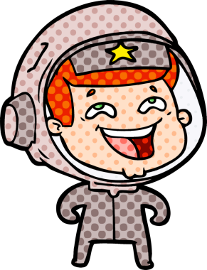 Bir insan tarafından çizilmiş gülen astronot çizgi filmi.