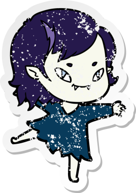 Bir insan tarafından çizilmiş, karikatür dostu vampir bir kızın sıkıntılı çıkartması.