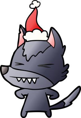 Kızgın kurt el, bir insan tarafından çizilmiş Noel Baba şapkasının gradyan çizimi.