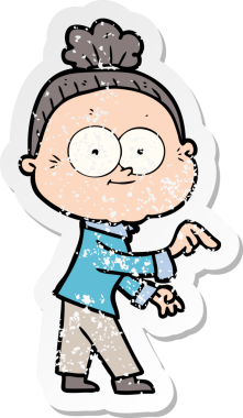 Bir insan tarafından çizilmiş mutlu, yaşlı bir kadının sıkıntılı çıkartması.