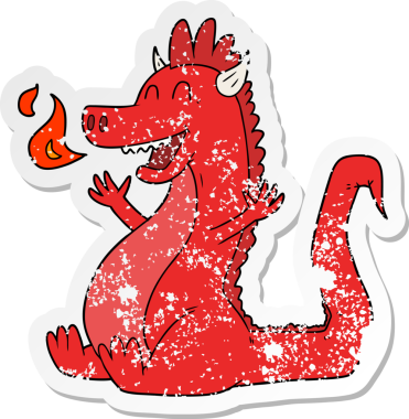 Bir insan tarafından çizilmiş mutlu ejderhanın sıkıntılı çıkartması.