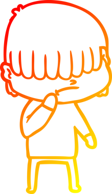 Bir insan tarafından çizilmiş dağınık saçlı bir çizgi film çocuğunun sıcak çizgi çizimi.