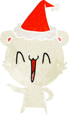 Gülen kutup ayısı eli, bir insan tarafından çizilmiş Noel Baba şapkasının eski çizgi filmini çizdi.