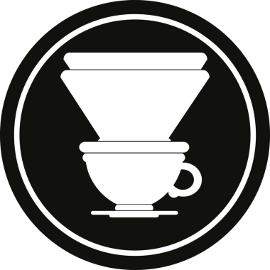 Bir insan tarafından çizilmiş kahve filtresi dairesel sembolü.