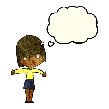 Bir insan tarafından çizilmiş düşünce baloncuğu olan meraklı bir kadın.