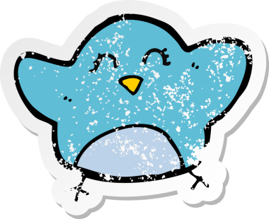 Bir insan tarafından çizilmiş karikatür kuşunun gerilmiş çıkartması.