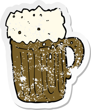 Bir insan tarafından çizilmiş bira fincanının gerilimli retro yapıştırması.