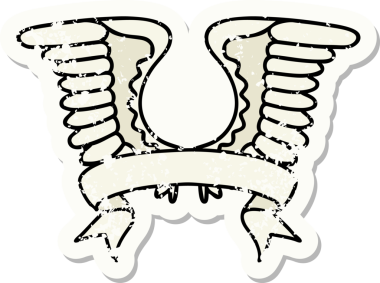 Bir insan tarafından çizilmiş bir kanadın bayrağıyla eski bir etiket