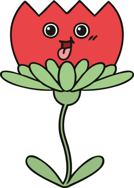 Bir insan tarafından çizilmiş sevimli bir çiçek karikatürü.