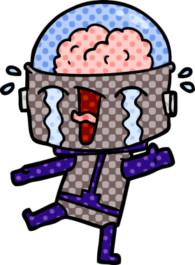 Bir insan tarafından çizilmiş ağlayan robot çizgi film.