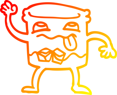 Bir insan tarafından çizilmiş karikatür çizgi çizgi çizimi sıcak gradyan viski bardağı