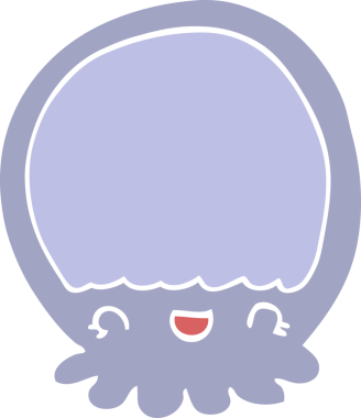 Bir insan tarafından çizilmiş düz renk çizgi film denizanası.